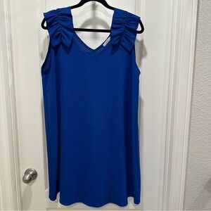 JODIFL Royal Blue V-Neck Dress with Ruffle Detail Size L